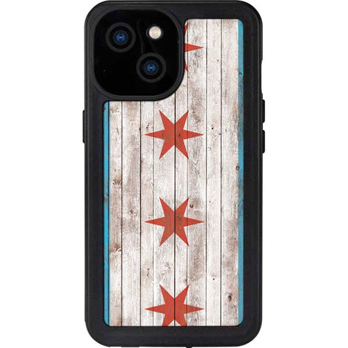 Chicago Flag Dark Wood iPhone 13 Mini Waterproof Case