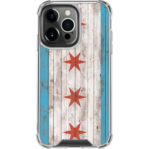Chicago Flag Dark Wood iPhone 13 Pro Clear Case