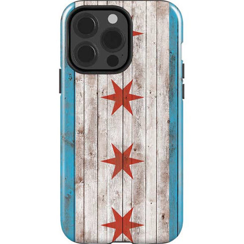 Chicago Flag Dark Wood iPhone 13 Pro Impact Case