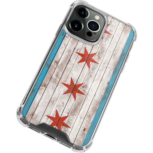 Chicago Flag Dark Wood iPhone 13 Pro Max Clear Case