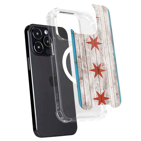 Chicago Flag Dark Wood iPhone 13 Pro Max MagSafe Case