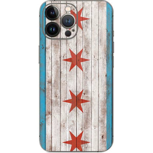 Chicago Flag Dark Wood iPhone 13 Pro Max Skin