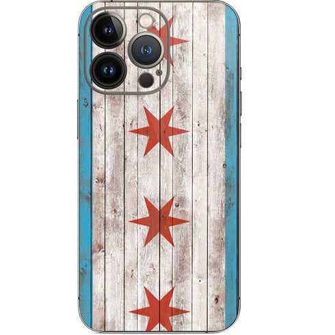 Chicago Flag Dark Wood iPhone 13 Pro Skin
