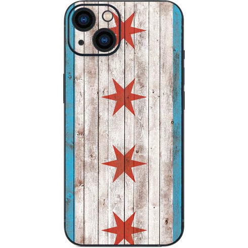Chicago Flag Dark Wood iPhone 13 Skin