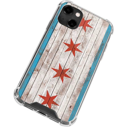 Chicago Flag Dark Wood iPhone 14 Clear Case
