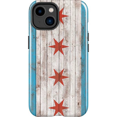Chicago Flag Dark Wood iPhone 14 Plus Impact Case