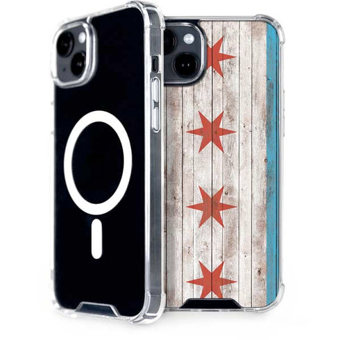 Chicago Flag Dark Wood iPhone 14 MagSafe Case
