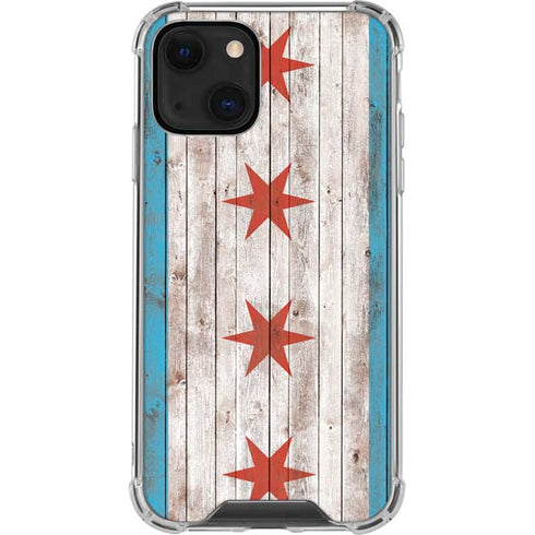 Chicago Flag Dark Wood iPhone 14 Plus Clear Case