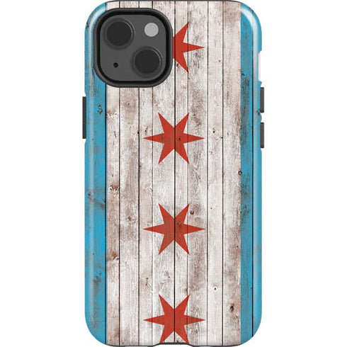 Chicago Flag Dark Wood iPhone 15 Impact Case