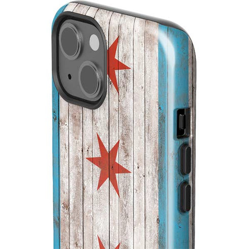 Chicago Flag Dark Wood iPhone 15 Impact Case