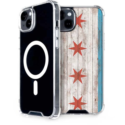 Chicago Flag Dark Wood iPhone 14 Plus MagSafe Case