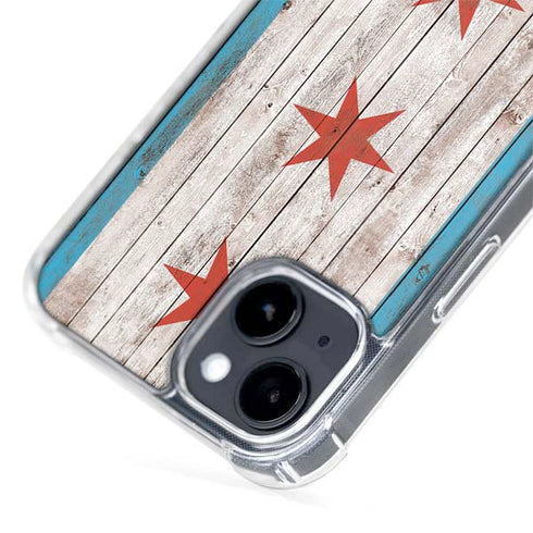 Chicago Flag Dark Wood iPhone 15 Plus MagSafe Case