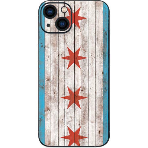 Chicago Flag Dark Wood iPhone 14 Plus Skin