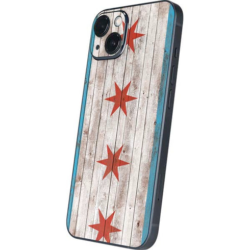 Chicago Flag Dark Wood iPhone 14 Plus Skin