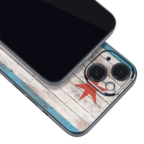 Chicago Flag Dark Wood iPhone 14 Plus Skin