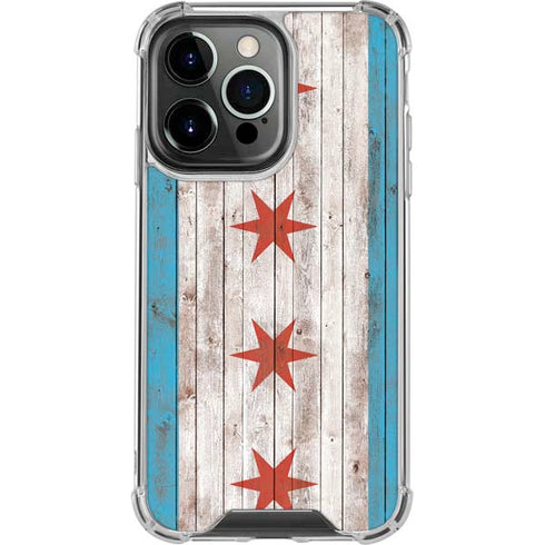 Chicago Flag Dark Wood iPhone 14 Pro Clear Case