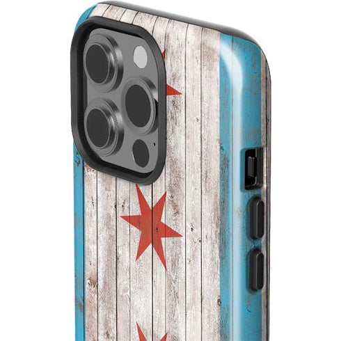 Chicago Flag Dark Wood iPhone 14 Pro Impact Case