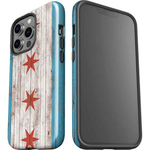 Chicago Flag Dark Wood iPhone 15 Pro Impact Case