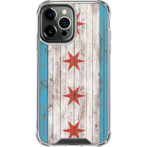 Chicago Flag Dark Wood iPhone 14 Pro Max Clear Case