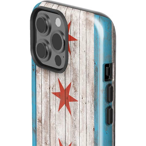 Chicago Flag Dark Wood iPhone 15 Pro Max Impact Case