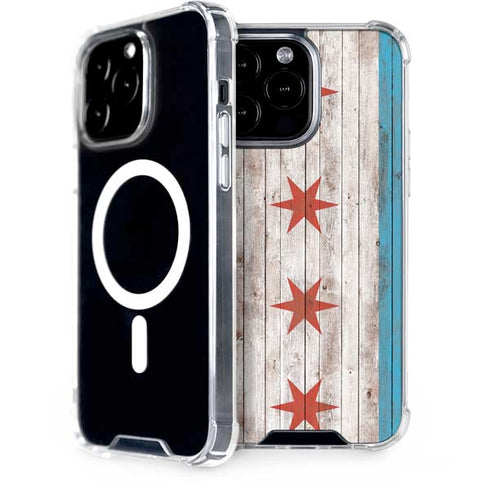 Chicago Flag Dark Wood iPhone 14 Pro Max MagSafe Case