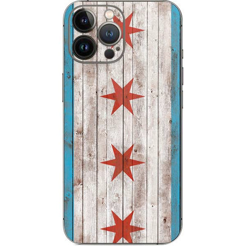 Chicago Flag Dark Wood iPhone 14 Pro Max Skin