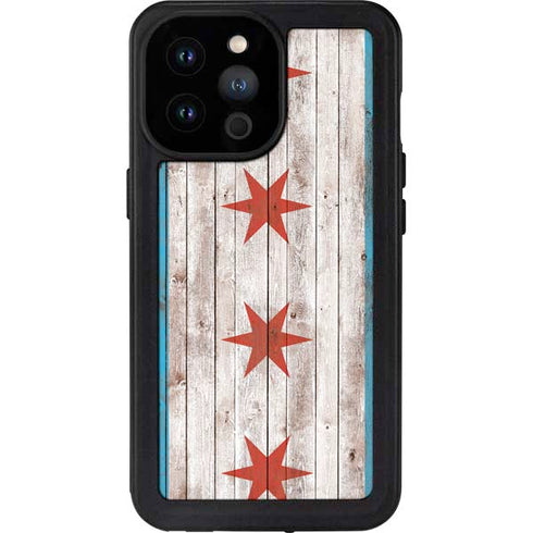 Chicago Flag Dark Wood iPhone 14 Pro Max Waterproof Case