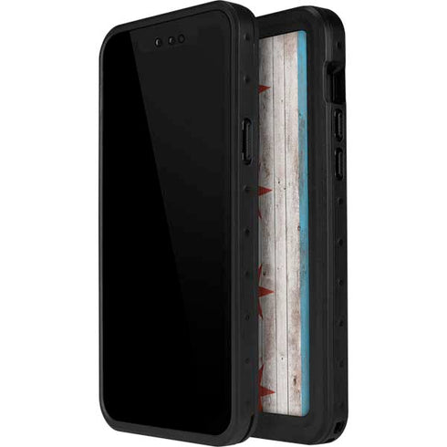 Chicago Flag Dark Wood iPhone 14 Pro Max Waterproof Case