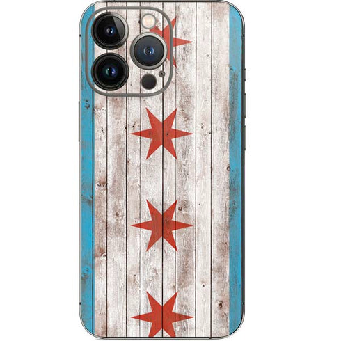 Chicago Flag Dark Wood iPhone 14 Pro Skin
