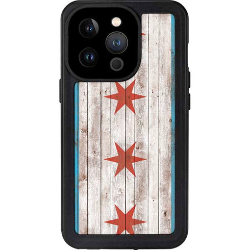 Chicago Flag Dark Wood iPhone 14 Pro Waterproof Case