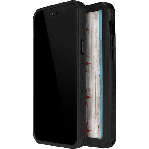 Chicago Flag Dark Wood iPhone 14 Pro Waterproof Case