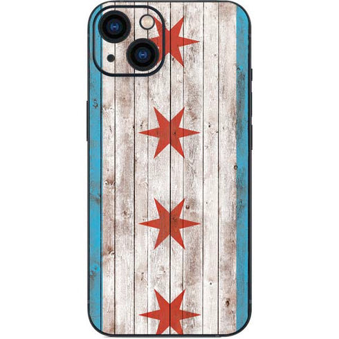 Chicago Flag Dark Wood iPhone 14 Skin