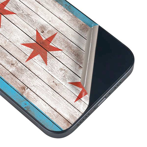Chicago Flag Dark Wood iPhone 14 Skin