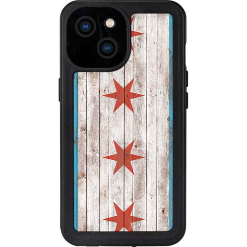 Chicago Flag Dark Wood iPhone 15 Waterproof Case