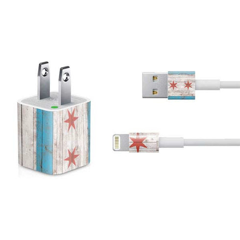 Chicago Flag Dark Wood iPhone Charger (5W USB) Skin