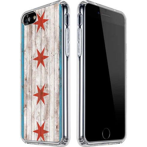 Chicago Flag Dark Wood iPhone SE (2nd & 3rd Gen) Clear Case
