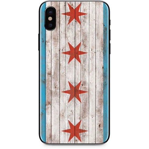 Chicago Flag Dark Wood iPhone X Skin