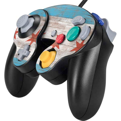 Chicago Flag Dark Wood Nintendo GameCube Controller Skin