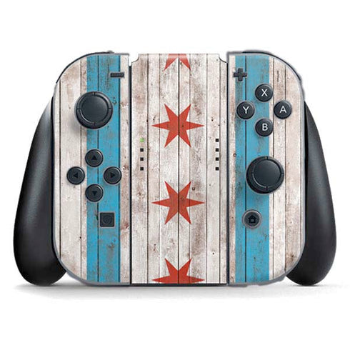 Chicago Flag Dark Wood Nintendo Switch (2017-2021) Joy-Con Controller Skin