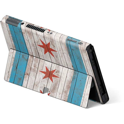 Chicago Flag Dark Wood Nintendo Switch OLED (2021) Skin