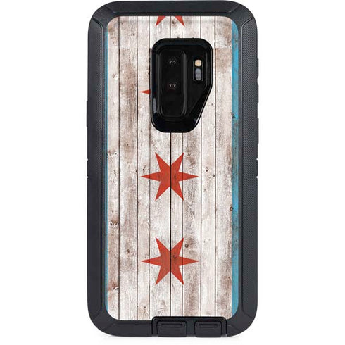 Chicago Flag Dark Wood Otterbox Defender Galaxy Skin