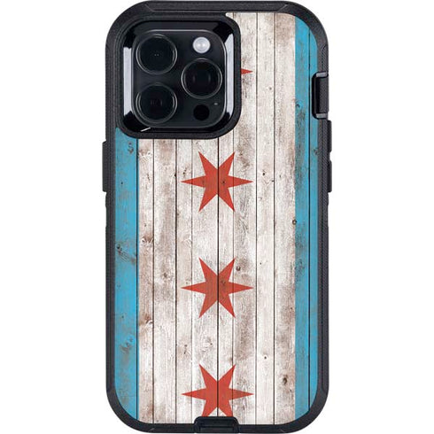Chicago Flag Dark Wood Otterbox Defender iPhone Skin