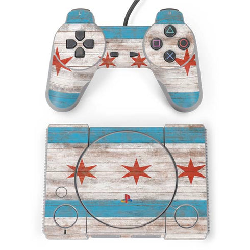 Chicago Flag Dark Wood PlayStation Classic Bundle Skin