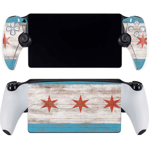 Chicago Flag Dark Wood PlayStation Portal Remote Player Skin