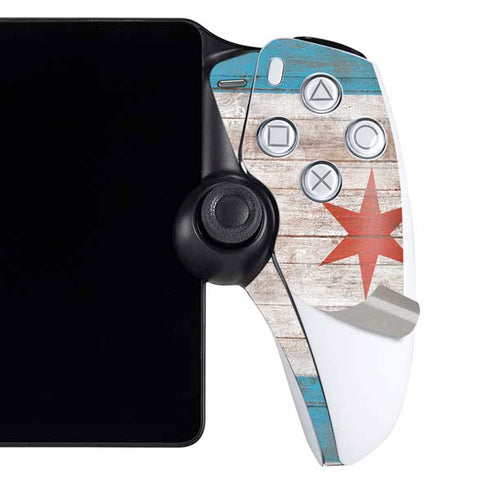 Chicago Flag Dark Wood PlayStation Portal Remote Player Skin