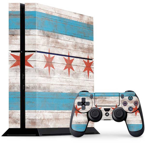 Chicago Flag Dark Wood PS4 Console and Controller Bundle Skin
