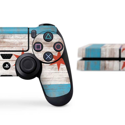 Chicago Flag Dark Wood PS4 Console and Controller Bundle Skin