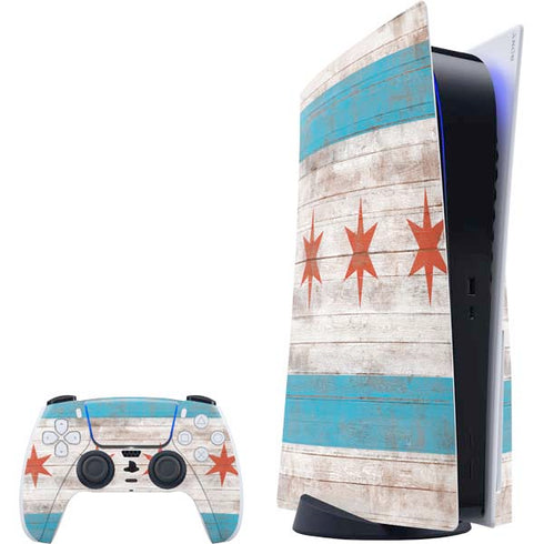Chicago Flag Dark Wood PS5 Bundle Skin