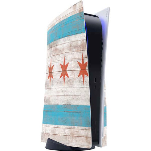 Chicago Flag Dark Wood PS5 Console Skin