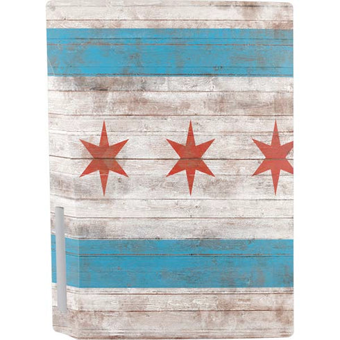 Chicago Flag Dark Wood PS5 Console Skin